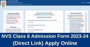NVS Class 6 Admission Form 2023 (Direct Link) @navodaya.gov.in