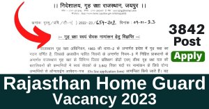 Rajasthan Home Guard Vacancy 2023, Apply 3842 Posts (Direct Link)